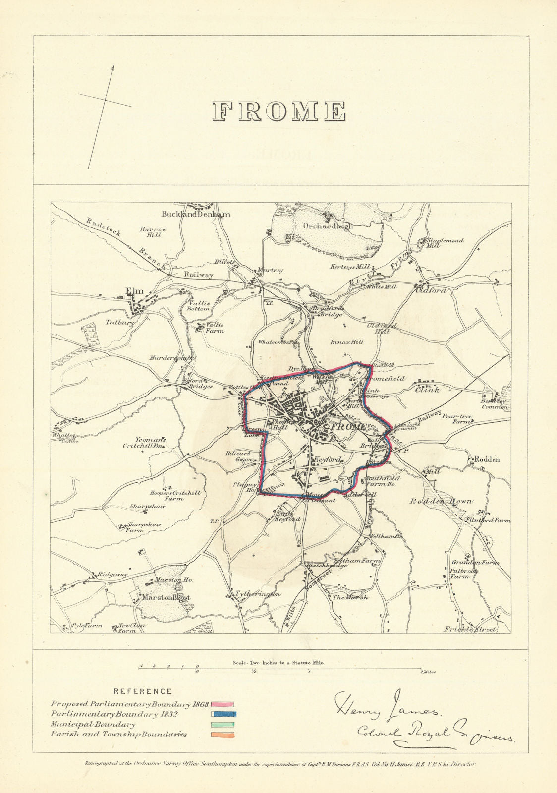 Frome, Somerset. JAMES. Parliamentary Boundary Commission 1868 old antique map